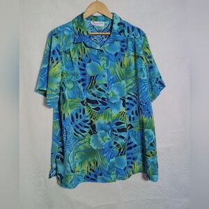 A Personal Touch Women's 2X Tropical Blue Green Hawaiian Shirt